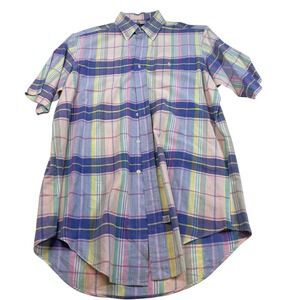 Ralph Lauren Men Madras Plaid Button Down Shirt Short Sleeve Casual Size M